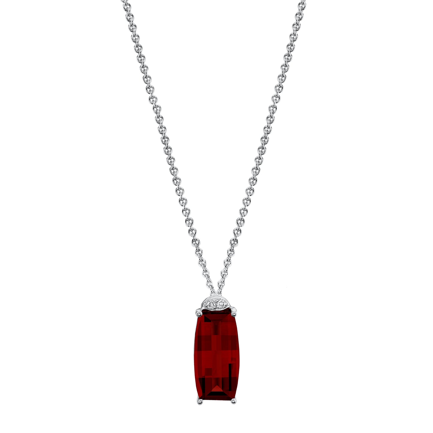 Barrel Cut Garnet Pendant with Diamonds in 14K Yellow Gold