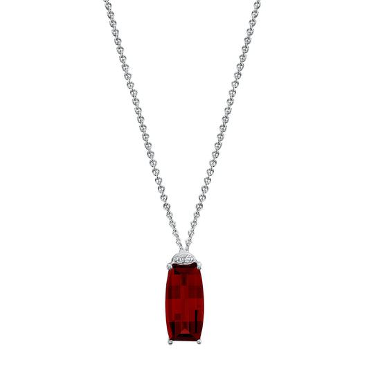 Barrel Cut Garnet Pendant with Diamonds in 14K Yellow Gold