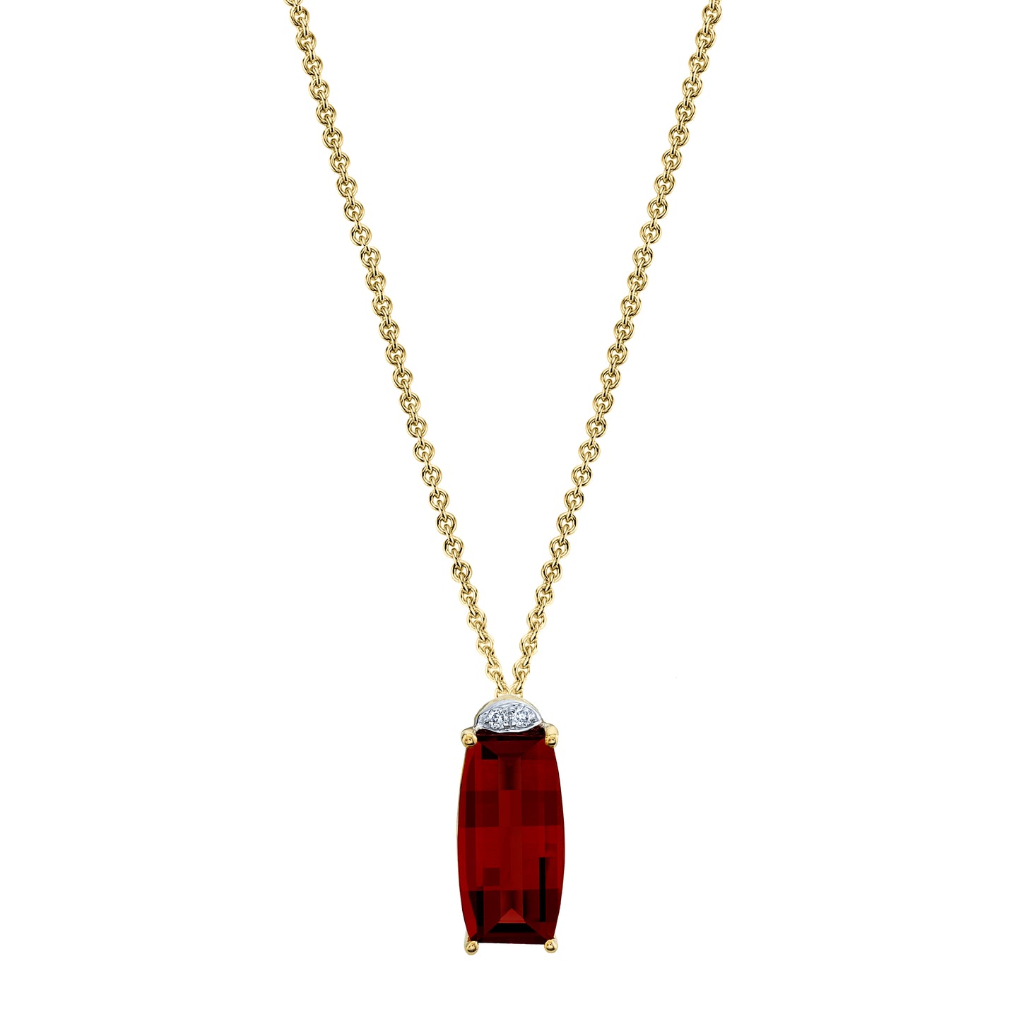 Barrel Cut Garnet Pendant with Diamonds in 14K White Gold