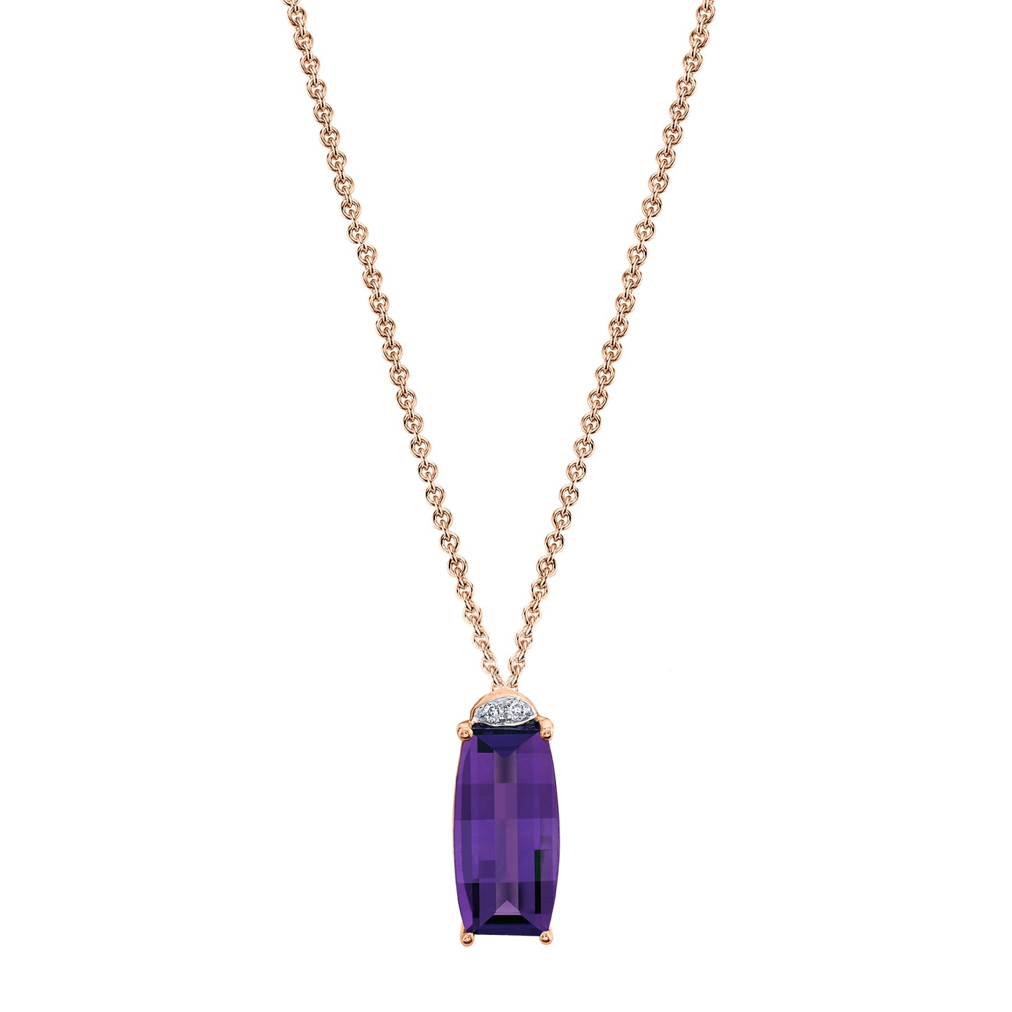 14K Barrel Cut Amethyst and Diamond Pendant
