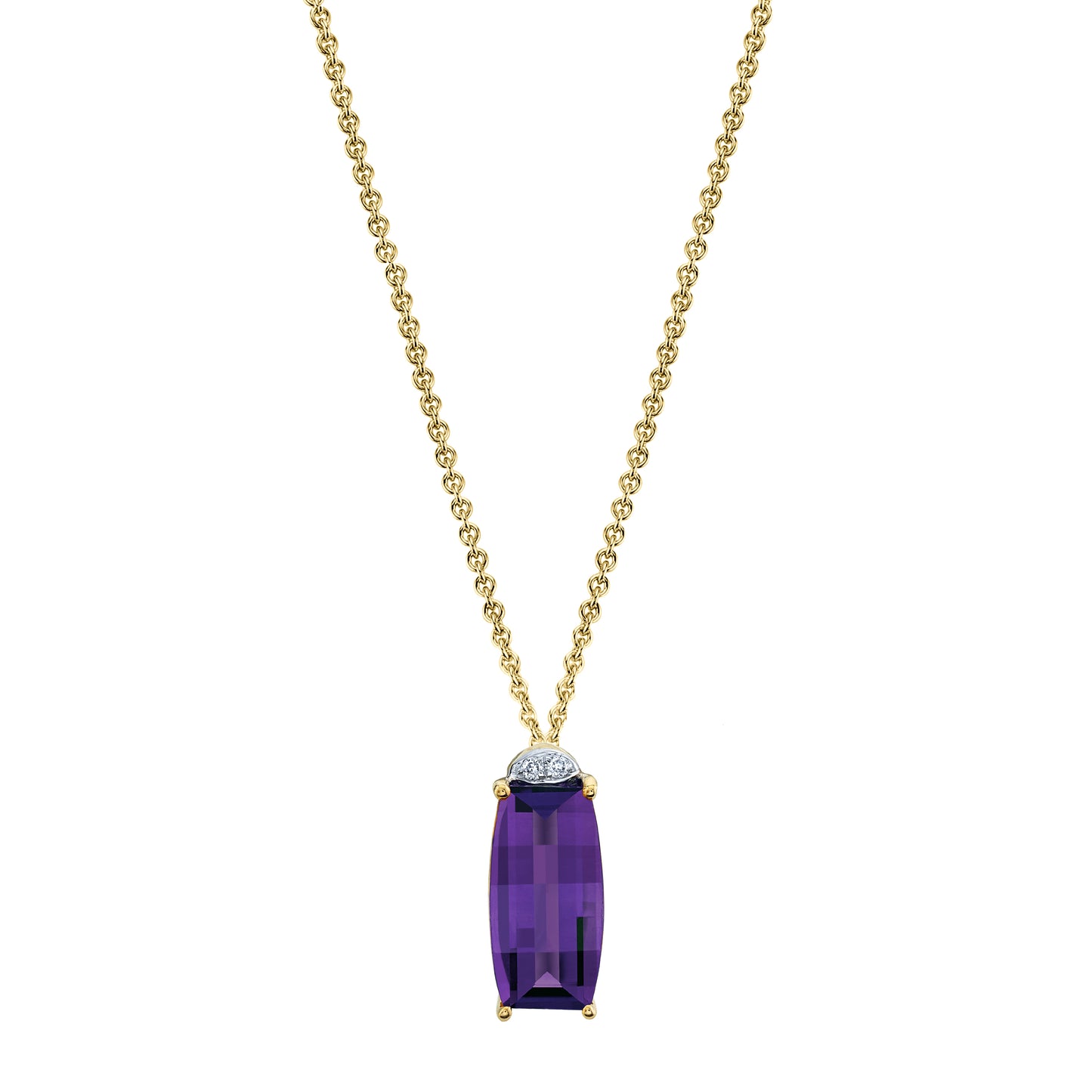 14K Barrel Cut Amethyst and Diamond Pendant