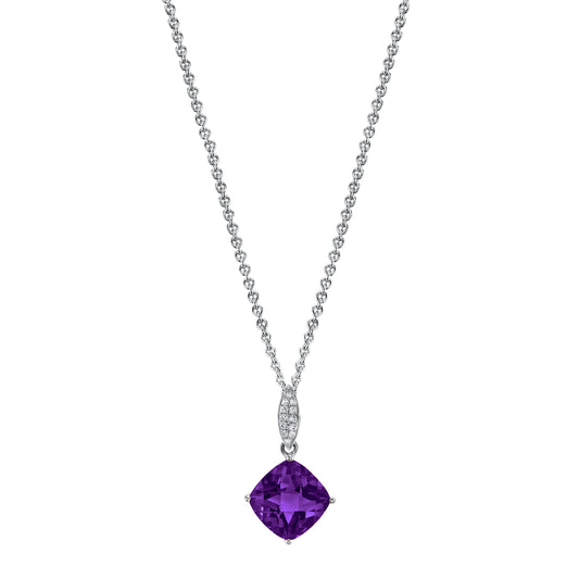 14K Cushion Amethyst and Diamond Charm Pendant