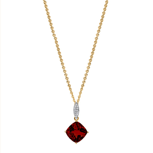 Round Garnet Charm Pendant with Diamonds in 14K Yellow Gold