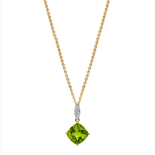 Round Peridot Charm Pendant with Diamonds in 14K Yellow Gold