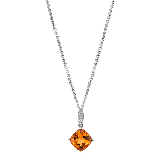 Round Madiera Citrine Charm Pendant with Diamonds in 14K White Gold