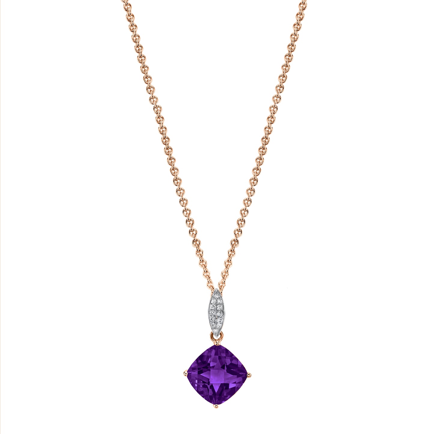 14K Cushion Amethyst and Diamond Charm Pendant