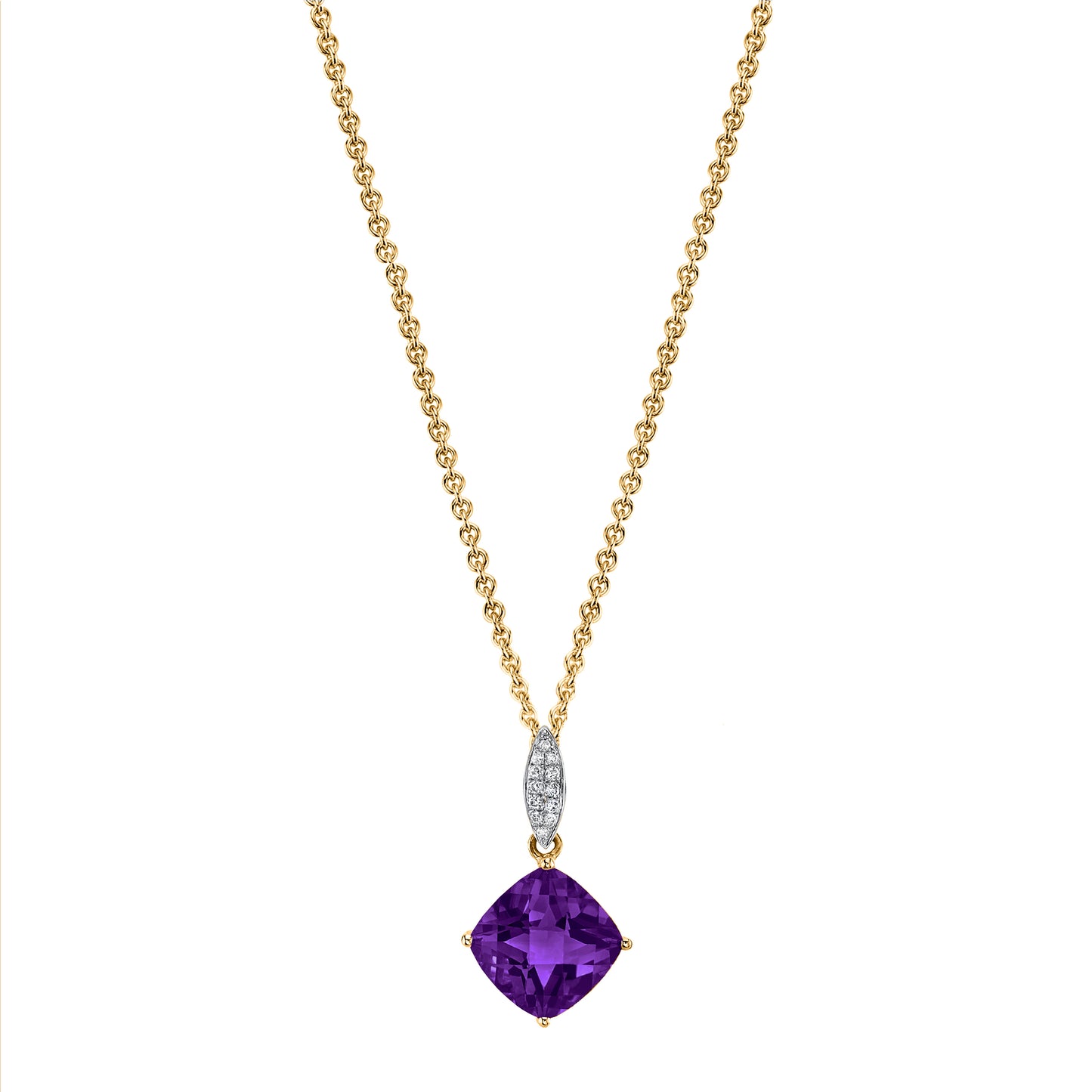 14K Cushion Amethyst and Diamond Charm Pendant