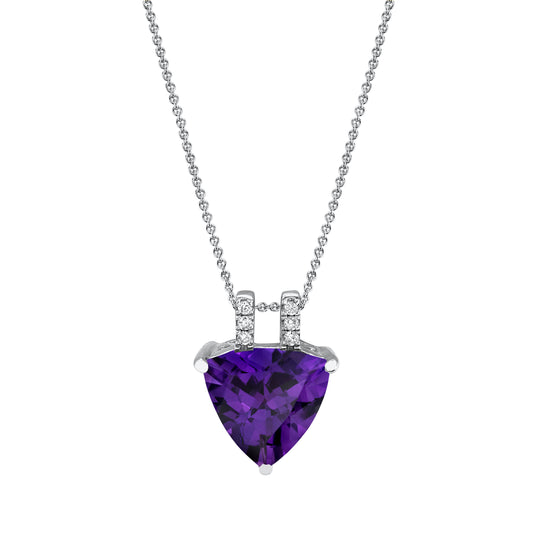 14K 2.12ct Trilliant Amethyst and Diamond Pendant