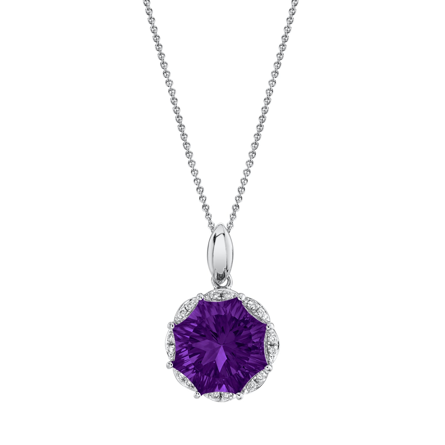 14K 3.87ct Fancy Octagon Cut Amethyst and Diamond Pendant