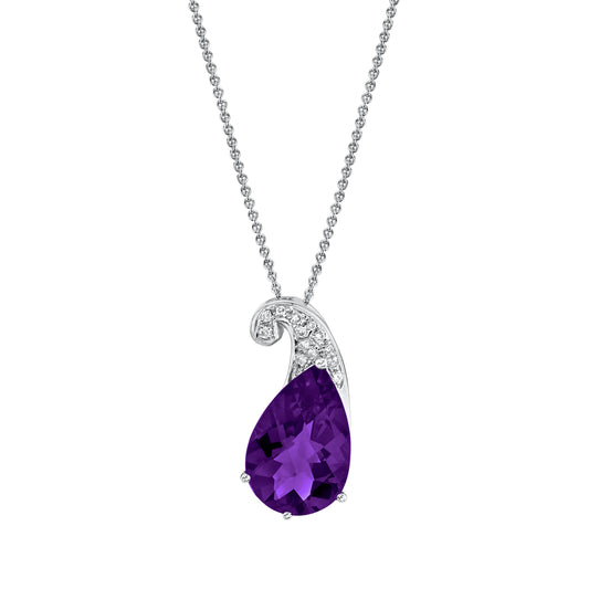 14K Pear Shape Amethyst and Diamond Seedling Pendant