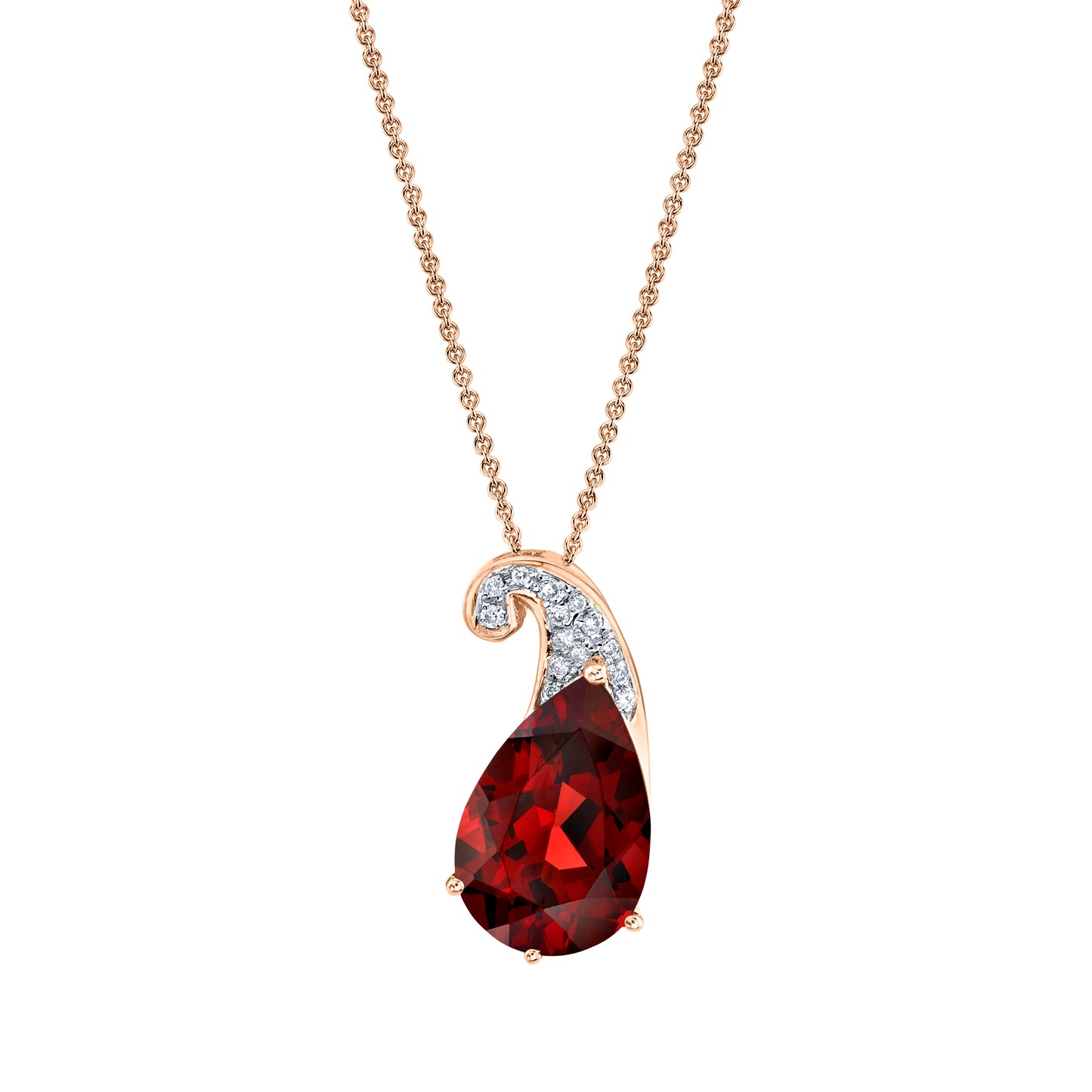 Pear Shape Garnet Seedling Pendant with Diamonds in 14K Rose Gold