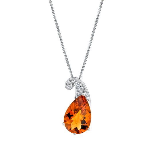 Pear Shape Madiera Madiera Citrine Seedling Pendant with Diamonds in 14K White Gold