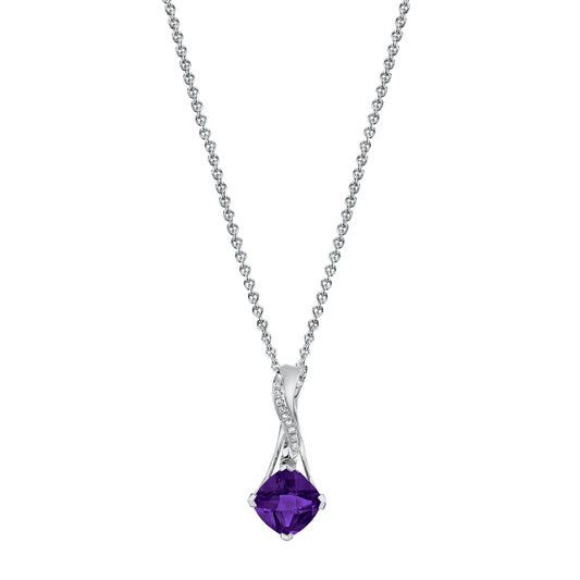 14K 1.80ct Cushion Amethyst and Diamond Pendant