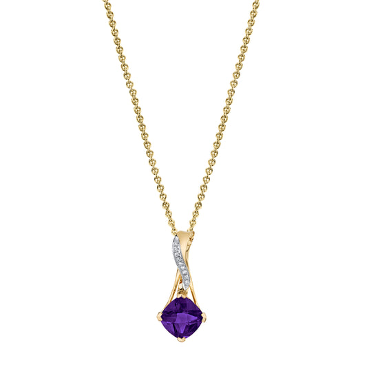 14K 1.80ct Cushion Amethyst and Diamond Pendant