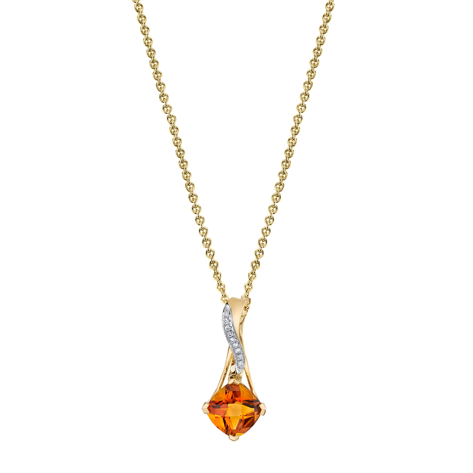 Cushion Madiera Citrine Pendant with Diamonds in 14K Yellow Gold