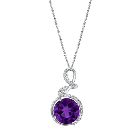 14K 2.41ct Round Amethyst and Diamond Pendant