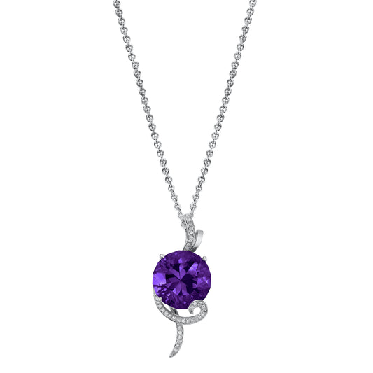 14K 10.89ct Round Amethyst and Diamond Pendant