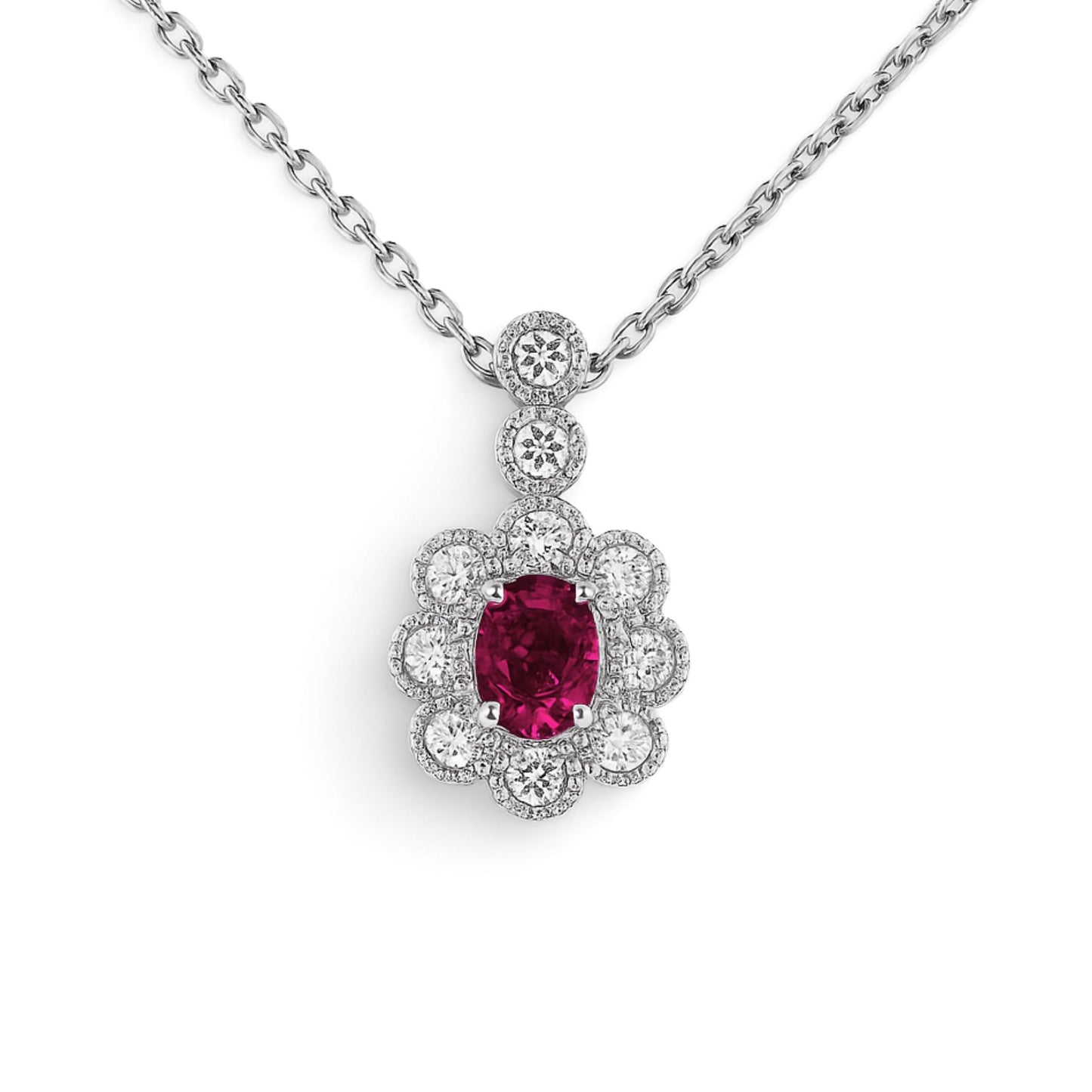 Platinum 0.21ct Oval Red Beryl 0.18cttw White Diamonds Necklace
