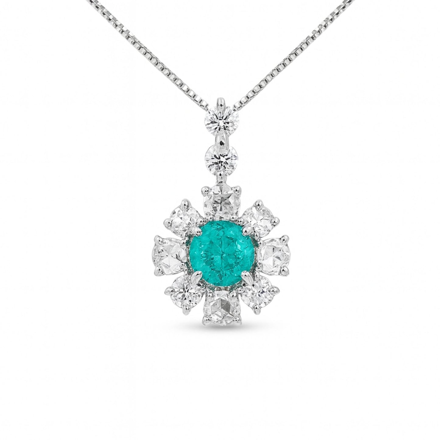 Platinum 0.35ct Round Brazilian Paraiba 0.41cttw White Diamonds Necklace
