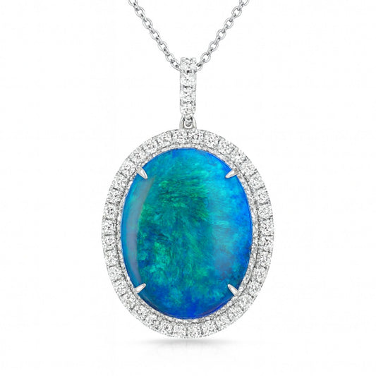 Platinum 16.41ct Oval Black Opal 2.01cttw White Diamonds Pendant