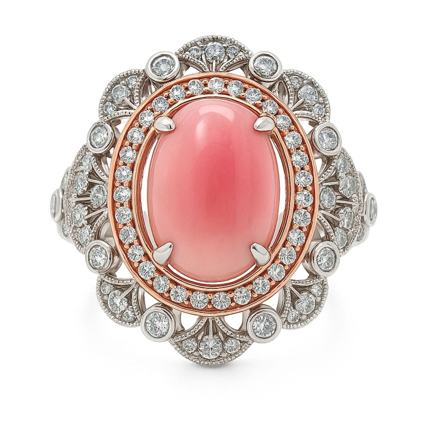Platinum 3.21ct Oval Conch Pearl 0.70cttw White Diamonds Ring