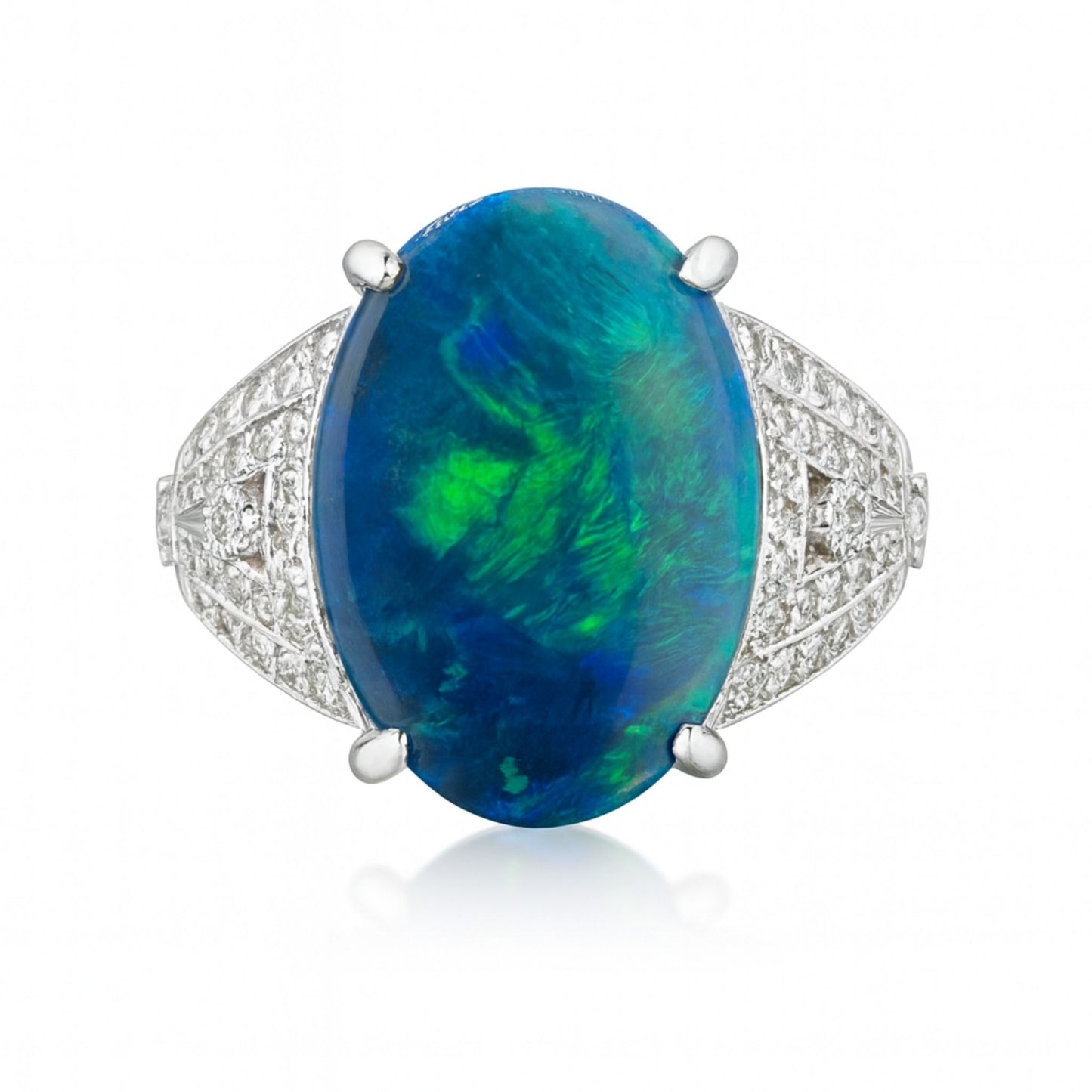 Platinum 4.29ct Oval Black Opal 0.35cttw White Diamonds Ring
