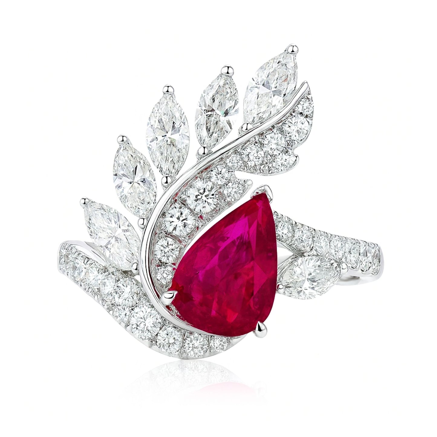 Platinum 1.02ct Pear Shape Mozambique Ruby 1.18cttw White Diamonds Ring