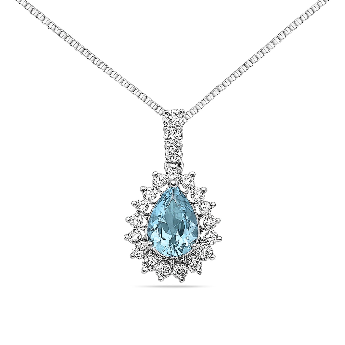 Platinum 1.78ct Pear Shape Santa Maria Aquamarine 0.85cttw White Diamonds Necklace