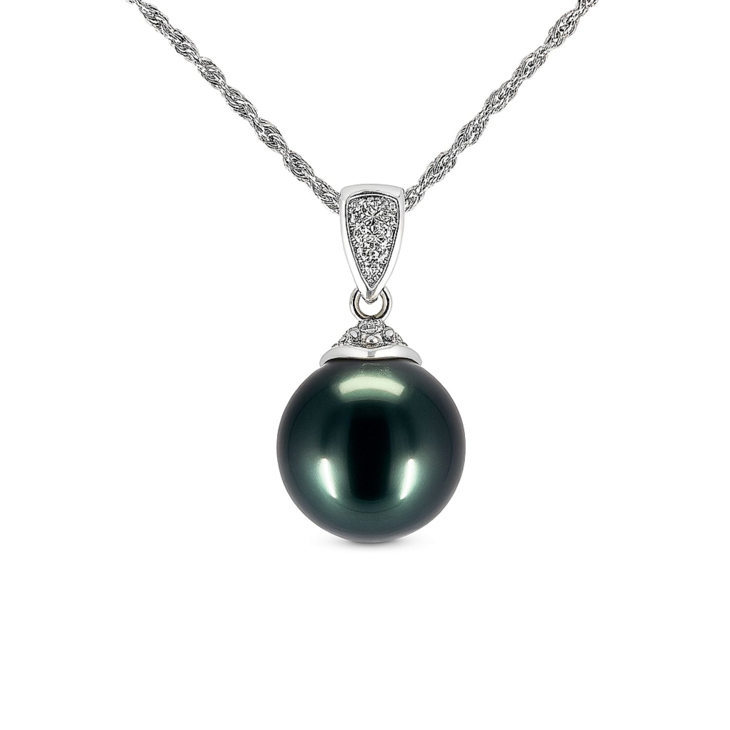 Platinum & 18K 10.6mm Tahitian Black Pearl 0.05cttw White Diamonds Necklace