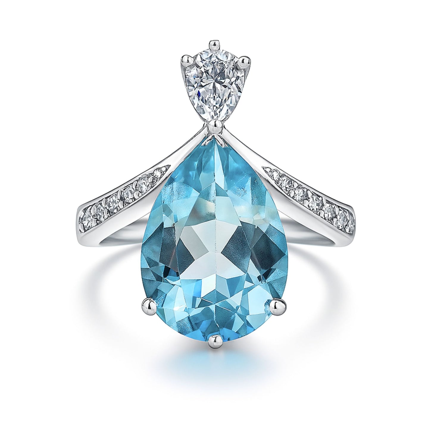 Platinum 2.95ct Pear Shape Santa Maria Aquamarine 0.39cttw White Diamonds Ring