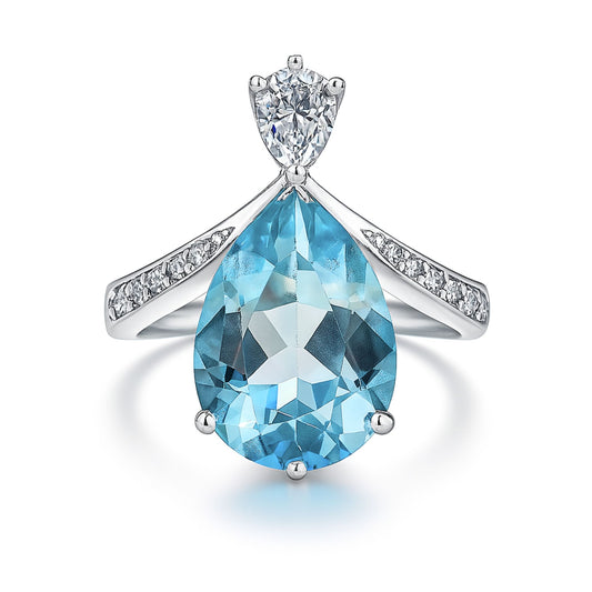 Platinum 2.95ct Pear Shape Santa Maria Aquamarine 0.39cttw White Diamonds Ring