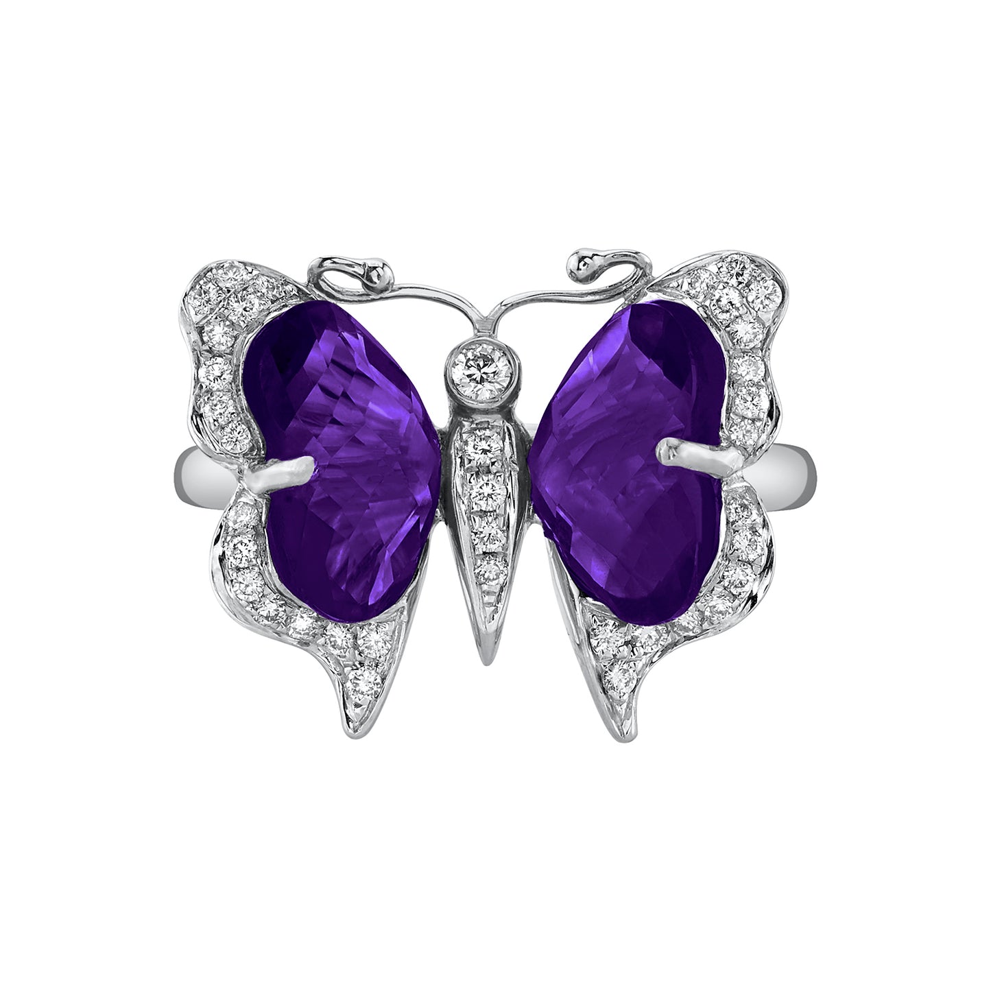 14K 3.35ct Amethyst and Diamond Butterfly Ring