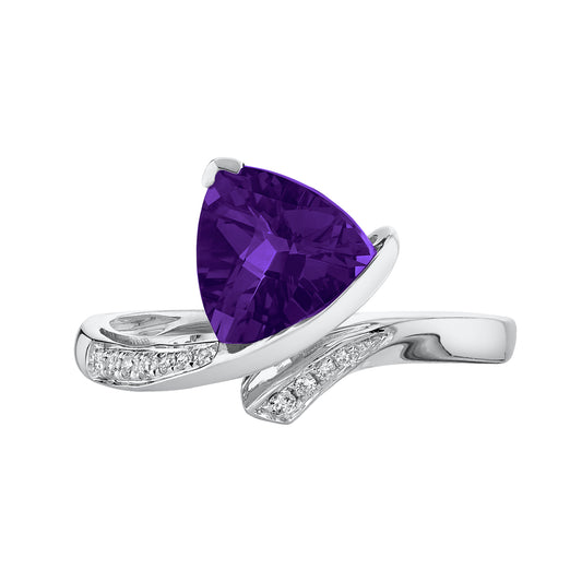 14K 1.50ct Trilliant Amethyst and Diamond Ring