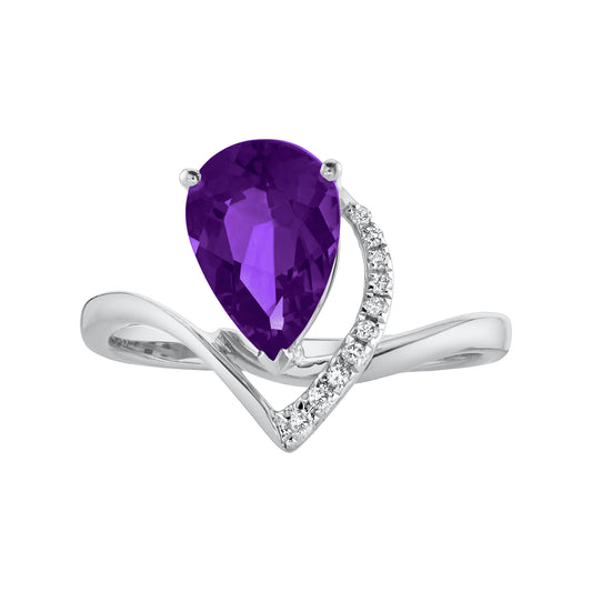 Pear Shape Amethyst Ring with Diamonds in White Gold
