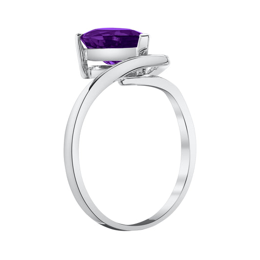 Pear Shape Amethyst Ring with Diamonds in White Gold - Side Profile