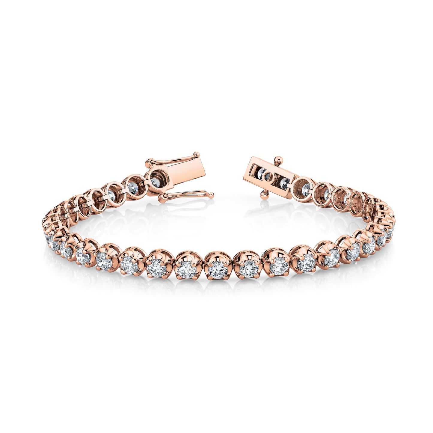 Round Natural White Diamond Tennis Bracelet in 14K Rose Gold