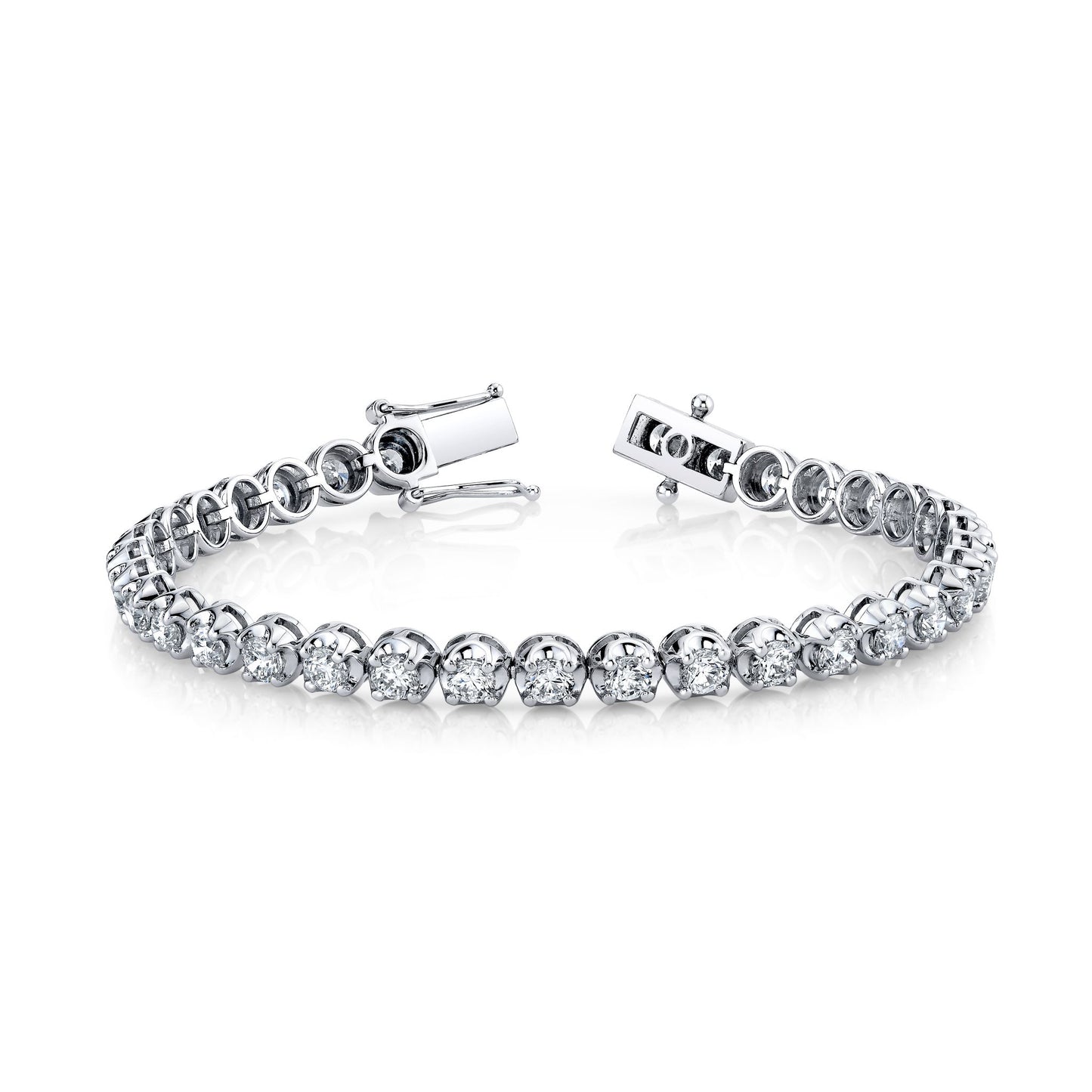 Round Natural White Diamond Tennis Bracelet in 14K White Gold