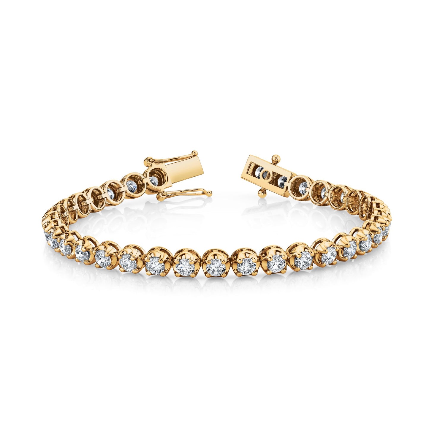 Round Natural White Diamond Tennis Bracelet in 14K Yellow Gold