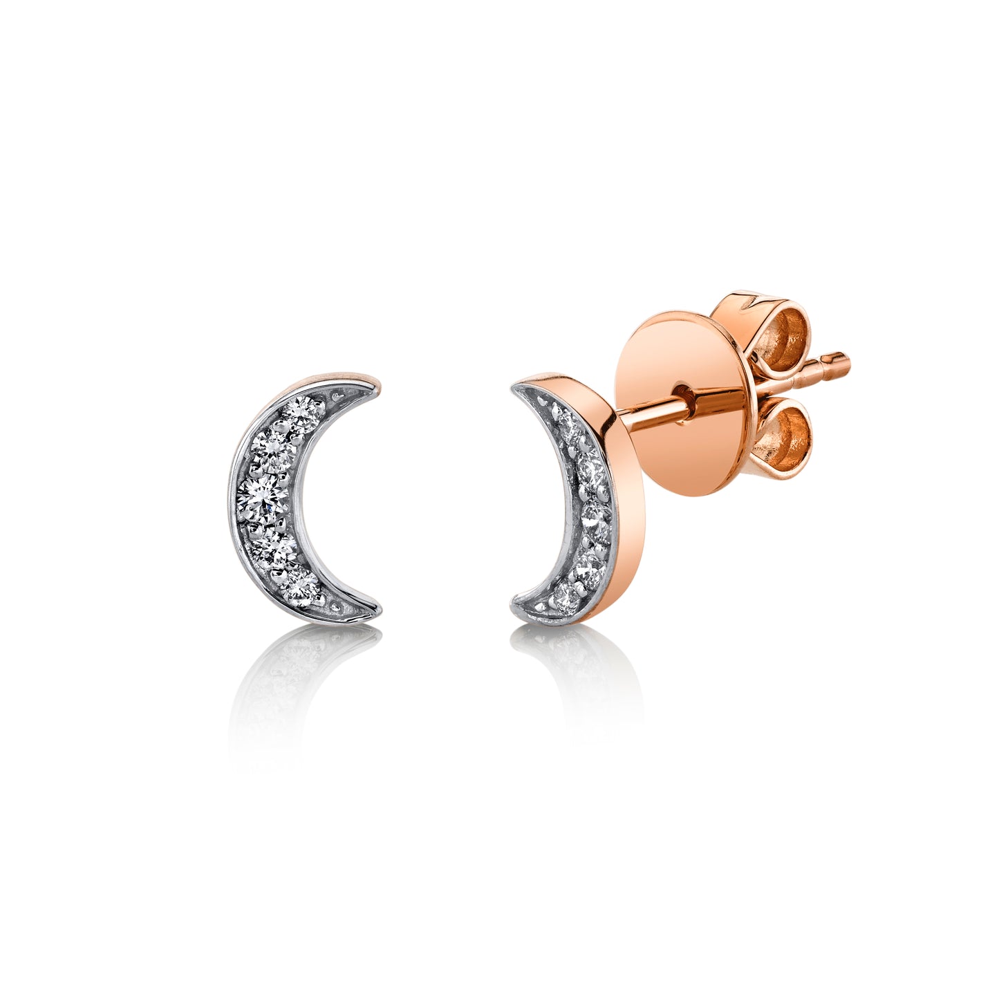 Petite VS White Diamond Moon Stud Earrings