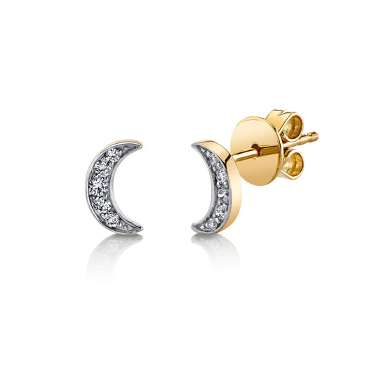Petite VS White Diamond Moon Stud Earrings