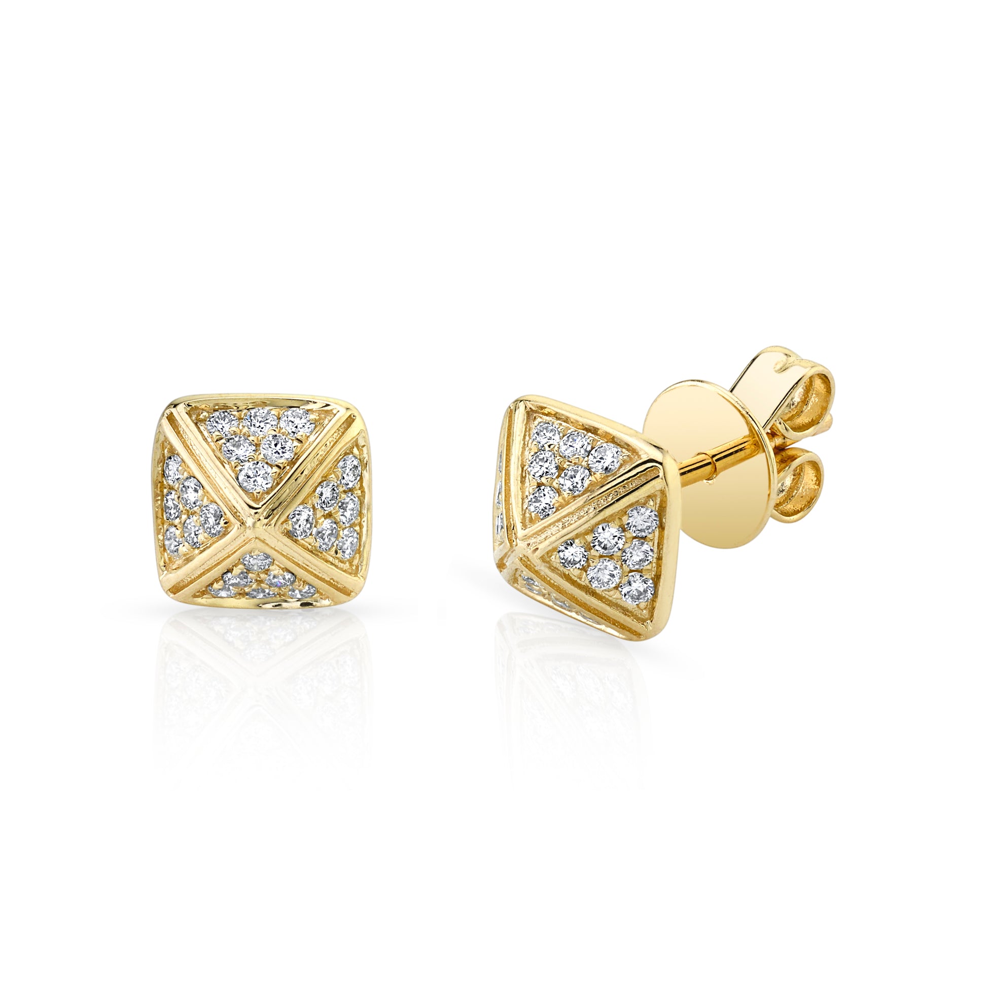 Natural White Diamond Pyramid Stud Earrings in 14K Yellow Gold
