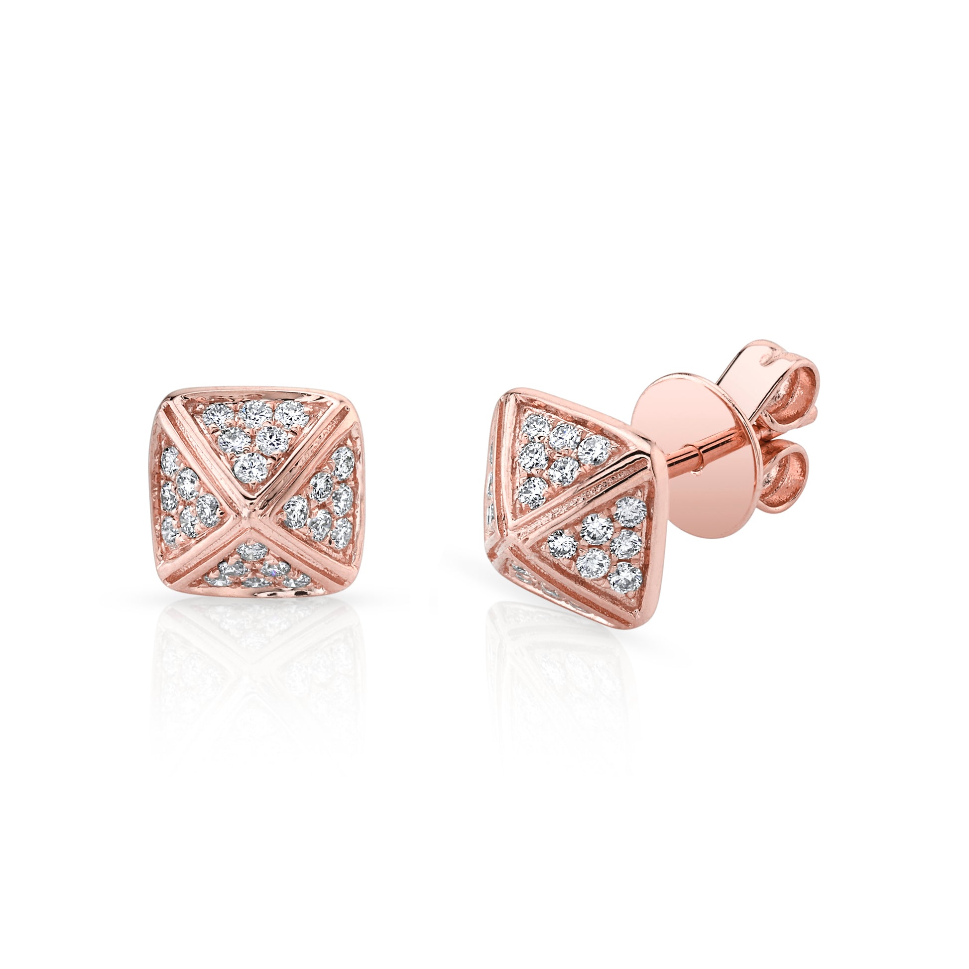 Natural White Diamond Pyramid Stud Earrings in 14K Rose Gold