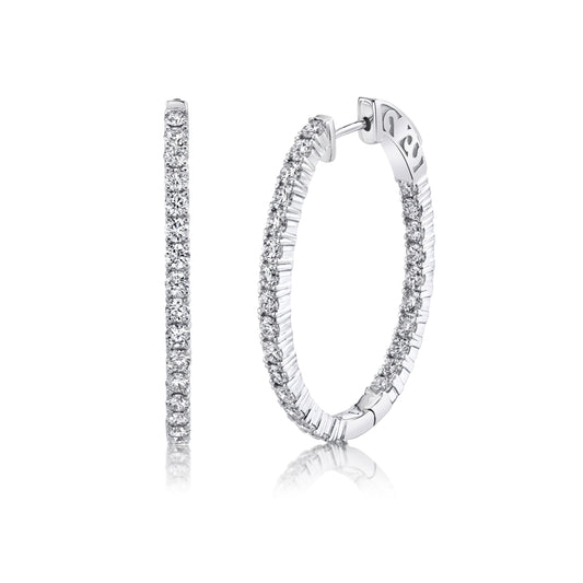 14K 3.63cttw VS White Diamond Inside Out 1.5" Oval Hoop Earrings