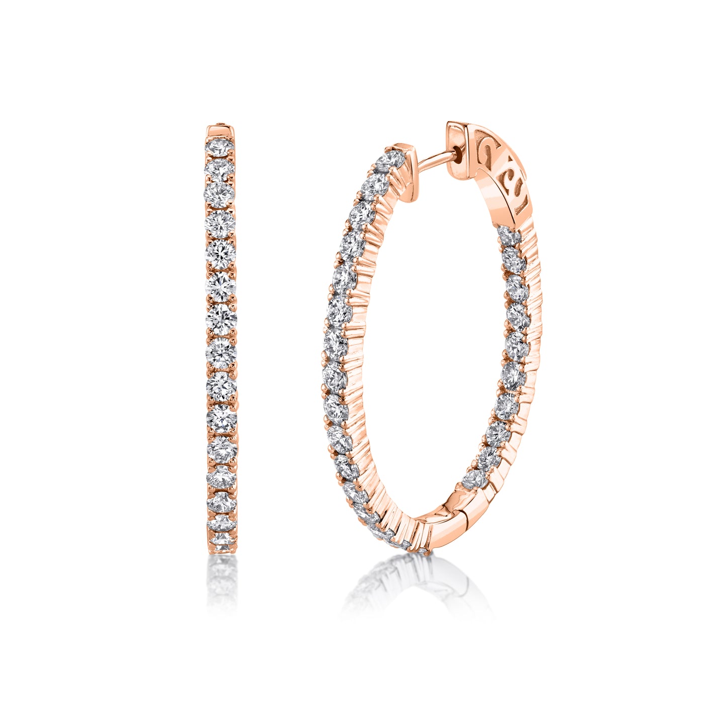 14K 3.63cttw VS White Diamond Inside Out 1.5" Oval Hoop Earrings