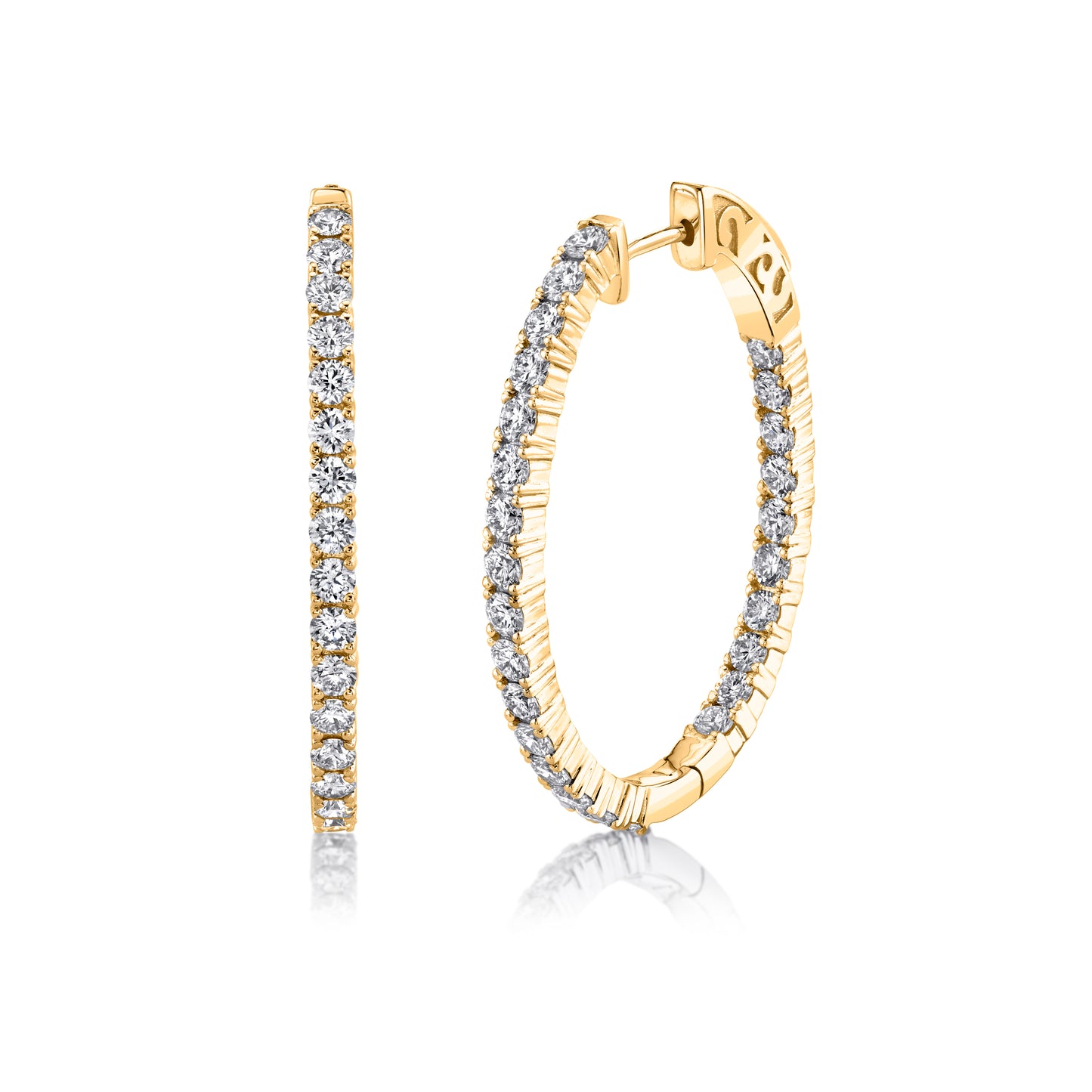 14K 3.63cttw VS White Diamond Inside Out 1.5" Oval Hoop Earrings