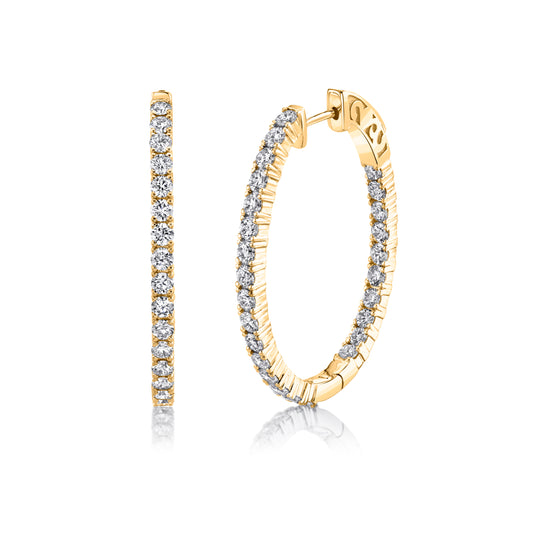 14K 3.63cttw VS White Diamond Inside Out 1.5" Oval Hoop Earrings