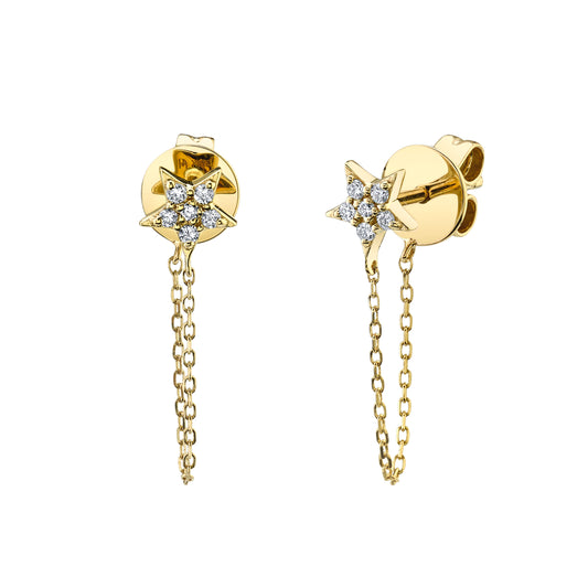 Petite VS White Diamond Star Stud Earrings with Chain