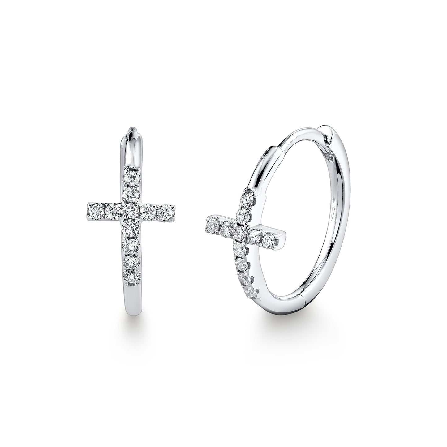 TVON 14K 0.11cttw VS Diamond Cross Huggie Earrings