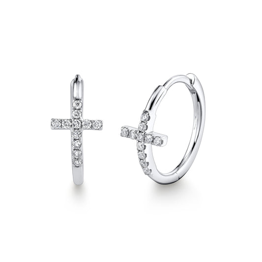 TVON 14K 0.11cttw VS Diamond Cross Huggie Earrings