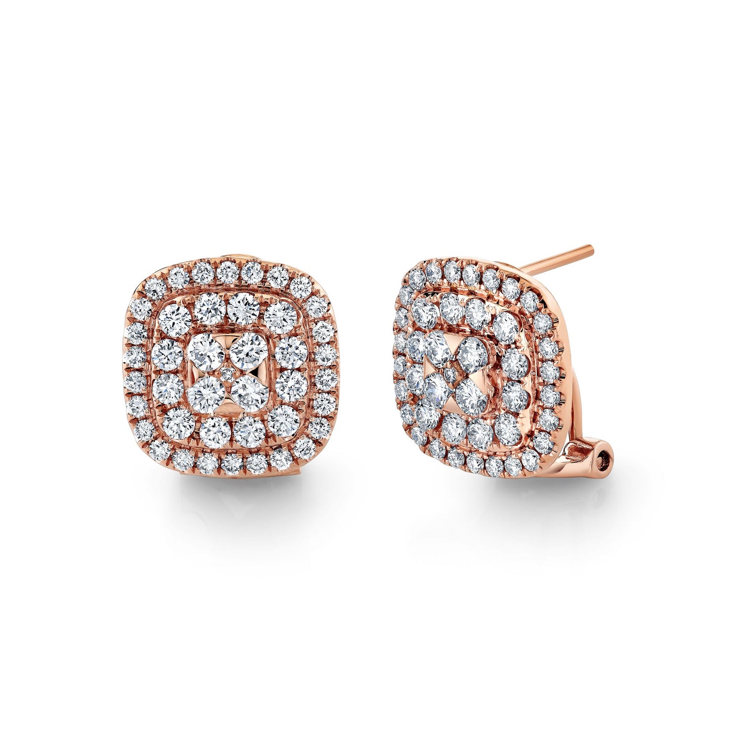 14K 2.05cttw VS White Diamond Pavé Square Cluster Earrings